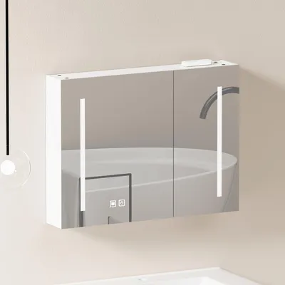 Obrázek produktu pro 80 cm stylová LED zrcadlová skříňka, nástěnná skříňka – zrcadlová skříňka s úložným prostorem do koupelny, obývacího pokoje a ložnice