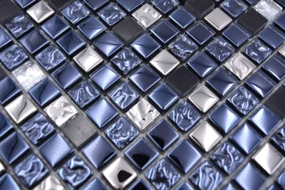 Produktbild von Handmuster Mosaikfliese Glas Naturstein Mosaik Stein EP mix schwarz silber Küchenrückwand MOS92-660_m