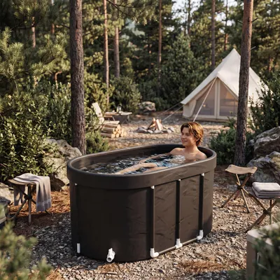 Immagine prodotto di Vaschetta per bagni di ghiaccio per adulti, capacità 512 litri. Contenitore portatile per bagni di ghiaccio con struttura, ideale per terapie a freddo e recupero muscolare, adatto sia per interni che per esterni