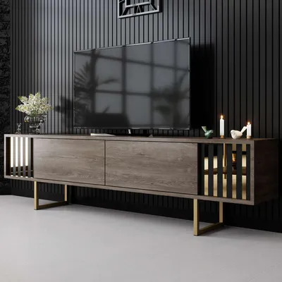 Immagine prodotto di Skye Decor, Gold Line - Walnut, Black, mobile TV, noce, 100% pannelli truciolari rivestiti in melamina, 180 x 48 x 30 cm