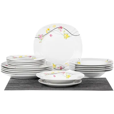 Produktbild von PRIMA DECO AURA Botanica Tafelservice 18-teilig für 6 Personen – Porzellan Geschirrset
