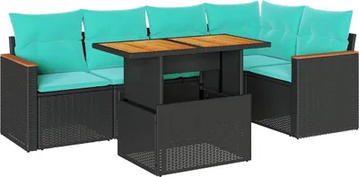 Produktbild von vidaXL 6-tlg. Garten-Sofagarnitur mit Kissen Schwarz Poly Rattan