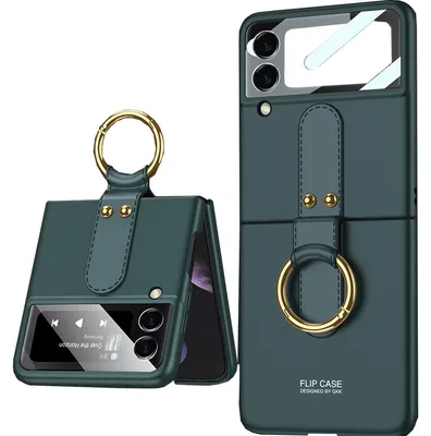 Image de Étui de protection en simili cuir avec anneau pour Samsung Galaxy Z Flip3, vert