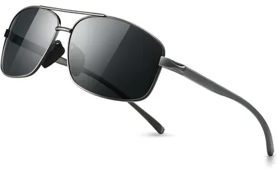 Productafbeelding van Zonnebril voor heren, rechthoekig model, gepolariseerde lenzen, UV400 bescherming, categorie 3, gunmetal (donkergrijs) montuur, grijze lens