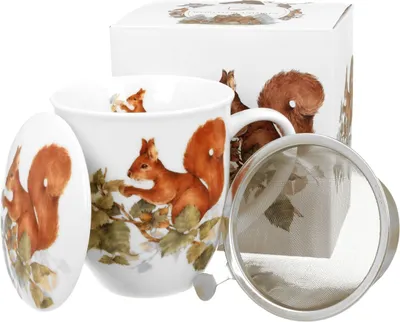 Produktbild von DUO World of Animals Eichhörnchen (Squirrel) 400 ml Becher mit Teesieb New Bone China Porzellan