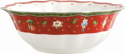 A Christmas-themed serving bowl with festive decorations.