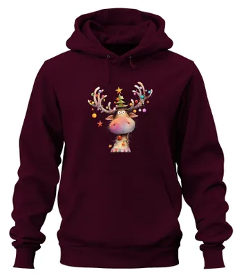 Produktbild von Weihnachts Rentier Geweih Christbaum Kugeln Stern Hoodie Kapuzenpullover, Burgundy, XL