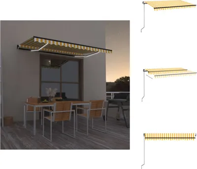 Produktbild von vidaXL Markise Manuell Einziehbar mit LED 450x350 cm Gelb und Weiß -  Markisen