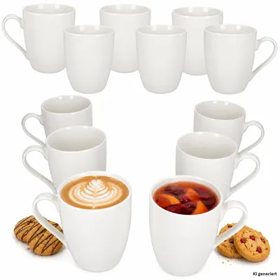 Zdjęcie produktu dla 12 kubków do kawy, 375 ml, białe, porcelana, do kawy, herbaty, cappuccino
