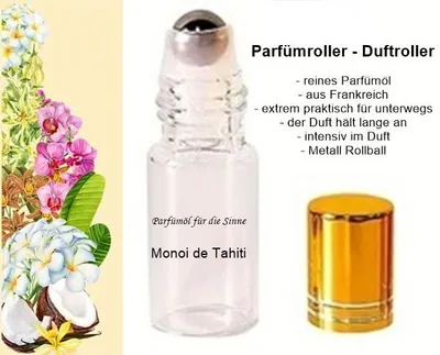 Produktbild von GKA Parfüm Duftroller Parfümroller Monoi de Tahiti Roll-On für unterwegs Parfümöl aus Frankreich sehr intensiv