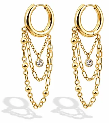 Produktbild von Ohrringe mit Kette Gold- Silberfarben  Kreolen Straß Yehwang – Gold