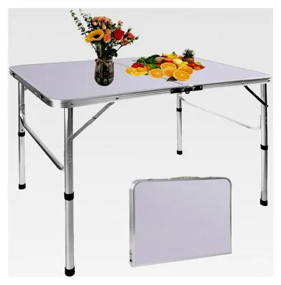 Produktbild von Klapptisch, tragbar, zusammenklappbar, Camping-Picknicktisch, Aluminium-Gardertisch mit 2 Höhen für drinnen und draußen
