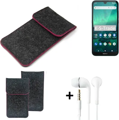 Produktbild von K-S-Trade Handy Hülle Schutz Hülle kompatibel mit Nokia 1.3 Schutzhülle Handyhülle Filztasche Pouch Tasche Case Sleeve Filzhülle dunkelgrau rosa