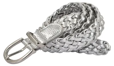 Produktbild von styleBREAKER Damen Flechtgürtel schmal aus Kunstleder | 2,8 cm breit | geflochtener Gürtel mit silberner Dornschließe | One Size 110 cm lang