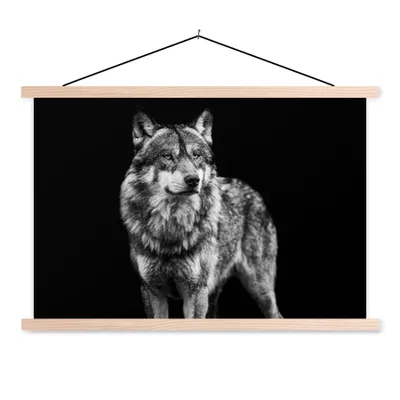 Produktbild von MuchoWow® Textilposter Wolf - Tiere - Wild - Schwarz - Weiß 60x40 cm mit holzfarbenen Rahmen - Bilder