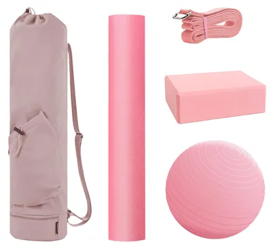 Produktbild von ProximaX Yoga Set für Anfänger 5-teilig, Rosa, mit Yogamatte, Yogablöcken, Yogagurt, Gymnastikball & Yogatasche