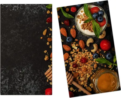 Produktbild von Spritzschutz Herdabdeckplatte Schneidebrett aus Glas Honig und Beeren 2-Teilig (60x52cm)