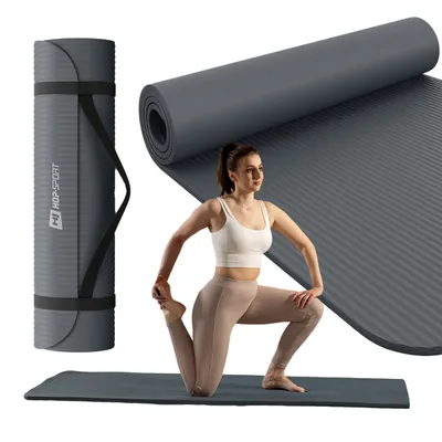 Produktbild von Hop-Sport Gymnastikmatte 190 x 60 cm x 1 cm, Sportmatte - gelenkschonend & rutschfest, Fitnessmatte aus NBR-Schaumstoff  + Tragegurt- Grau