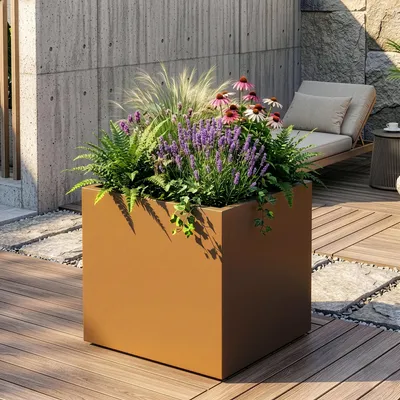 Produktbild von Pflanzkübel 'Vaargel' Pflanztopf Indoor Outdoor 60 x 60 x 60 cm quadratisch verzinkter Stahl Braun