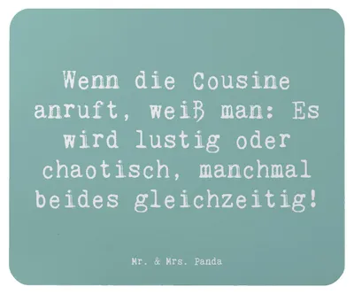 Produktbild von Mr. & Mrs. Panda Mauspad Spruch Cousine Abenteuer - Meeresbrise - Geschenk, Freude, Chaotisch, Liebe, pc mousepad, Erinnerungen, Mouse Pad, Bindung, Lustig, mausteppich