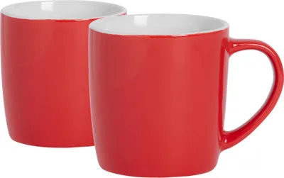 Produktbild von Argon Ta Farbige Kaffeetassen – 350 ml – Rot – 2er-Pack – Robuste Teetasse aus Steingut, spülmaschinen- und mikrowellengeeignet