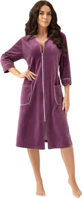 Produktbild von LEVERIE eleganter Damen-Bademantel/Morgenmante mit praktischem Reißverschluss, Violett, Gr. L