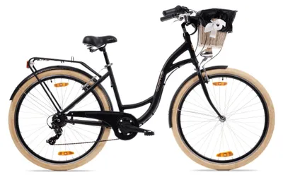 Obrázok produktu pre Goetze Mood 28" mestský bicykel, hliníkový rám s nízkym nástupom 18", Shimano Tourney 6 rýchlostí, V-Brake, LED osvetlenie, pohodlné sedlo, košík