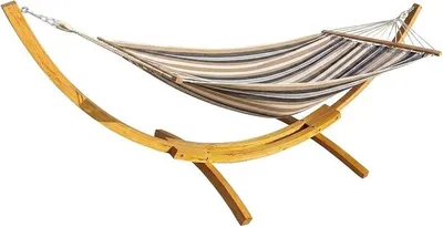 Imagen del producto de Hamaca Silecomplaza con estructura de madera Lagarde, 320x120 cm, hamaca de color marrón