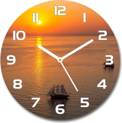Produktbild von Wanduhr aus Glas 30fi Glasbild Glasuhr Gehärtetes Glas - weisse-zeiger - Sunset sea