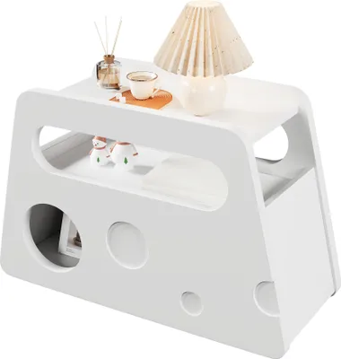 Image de Sweiko Sideboard, Table d'appoint blanche moderne avec roulettes, design arrondi sûr - mobile, peu encombrante, idéale pour le salon et la chambre à coucher (81x33x51,5 cm)