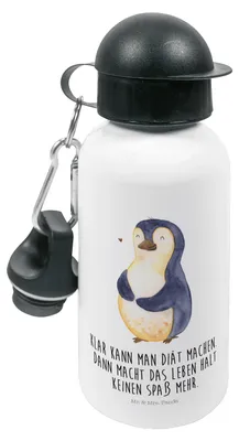 Produktbild von Mr. & Mrs. Panda Trinkflasche Pinguin Diät - Weiß - Geschenk, Kinder, Pinguine, Gewicht, Kindergarten, Abnehmen, Sportflasche, Wasserflasche, schulflasche