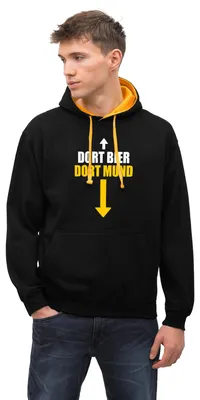 Produktbild von Spreadshirt Dortmund Humor Hier Bier Dort Mund Stadionhumor Uni Kontrast Hoodie, L, Schwarz/Gold