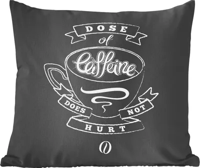 Produktbild von MuchoWow® Zierkissen Sofakissen Wohnzimmer Dekokissen 50x50 cm Eine Dosis Koffein tut nicht weh - Sprichwörter - Vintage - Zitate - Kaffee - Komfort - Sofakissen