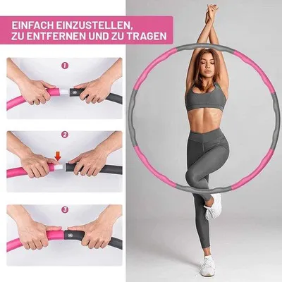 Produktbild von Hula-Hoop-Reifen für Erwachsene und Kinder – weiche Schaumstofffüllung – Fitness, Gewichtsabnahme, Massage – 6–8-teiliger zerlegbarer Hula-Hoop-Reifen – grau-rosa – 75–100 cm, 12 kg