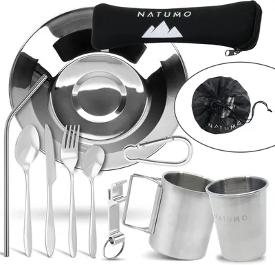 Produktbild von Campinggeschirr 10-teilig, Edelstahl, für Camping, für 1 Person