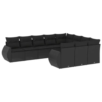 Image de vidaXL Ensemble de 10 canapés de jardin avec coussins noir poly rotin