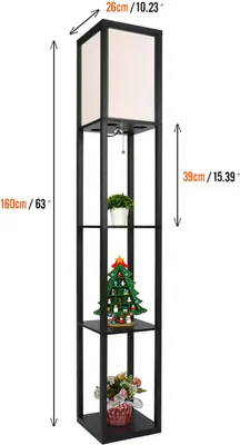 Obrázek produktu pro Puluomis tříúrovňová stojací lampa stojací lampa stojací lampa, E27 interiérové osvětlení do ložnice obývacího pokoje dřevěná police černá 160cm