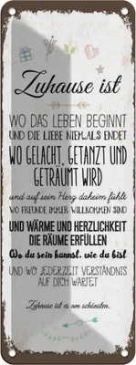 Produktbild von vianmo Blechschild 27x10 cm Zuhause ist wo das Leben beginnt Spruch Zitat