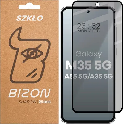 Produktbild von Gehärtetes Glas mit Privatschutzfilter für Galaxy M35 5G / A35 5G / A55 5G, Bizon Glass Edge Shadow, getönt mit schwarzer Rahmen