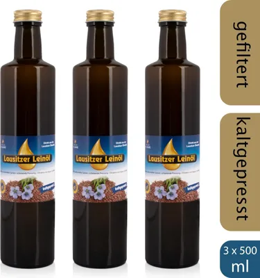 Produktbild von 3 x Lausitzer Leinöl (kaltgepresstes Leinöl), 3x 500ml