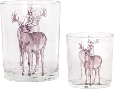 Image de Clayre & Eef Porte-bougies à chauffe-plat, set de 2 Ø 7x8 / 10x13 cm Transparent verre Cerf