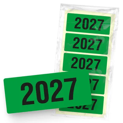 Produktbild von itenga 50x Jahresetiketten 2027 GRÜN rechteckig 6 x 2,5 cm aus Haftpapier