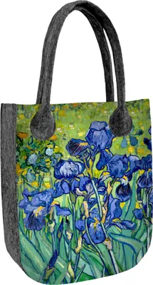 Produktbild von City Filztasche mit Iris-Print – Damen Handtasche aus umweltfreundlichem Filz, mit Reißverschluss, passend für A4, bis zu 10 kg Tragkraft, 42x35 cm