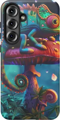 Produktbild von Leuchtendes Chamäleon auf Regenbogenpilz – Hülle Kompatibel mit Galaxy S25 Plus