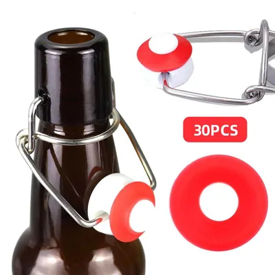 Produktbild von Silikon Dichtungen Bügelflaschen 30er Set – Ø24mm, rot, auslaufsicher, lebensmittelecht | Für Bier & Saft