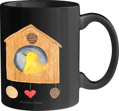 Produktbild von Mr. & Mrs. Panda Kaffeebecher Vogelhaus Home - Schwarz - Geschenk, Kaffeetasse, Tasse, Vogel, Becher, Lustige Sprüche, Hausbau, Haus, Henkelpott, Pott, Umzug