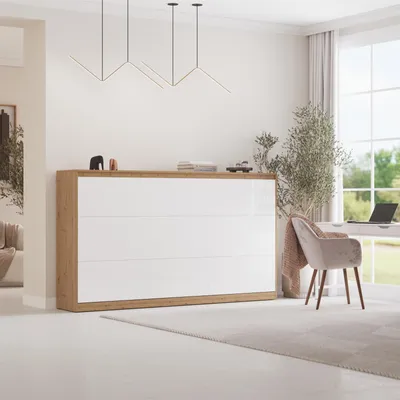 Produktbild von Schrankbett Klappbet 100x200    Wildeiche/Weiss  ohne Taschenfederkernmatratze