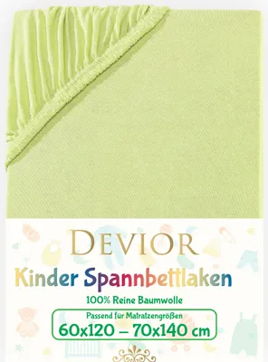 Produktbild von Devior Jersey Kinder Spannbettlaken 60x120 - 70x140 cm apfelgrün Bettlaken 100% Baumwolle bis 12cm Matratzenhöhe Gummizug