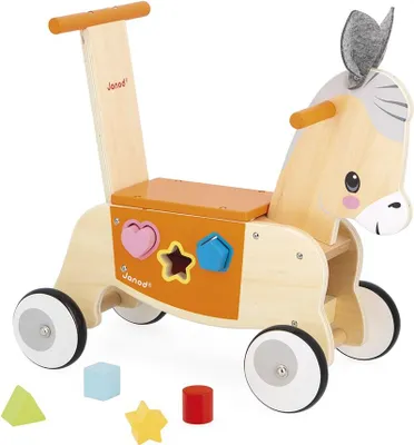 Produktbild von Janod Lauflernwagen Esel - Holz Schiebewagen mit Formenbox für Kleinkinder