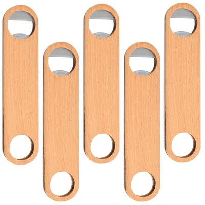 Produktbild von 5 Stück Flaschenöffner Edelstahl mit Holzgriff Bartender Bieröffner flach robust rostfrei ergonomisch